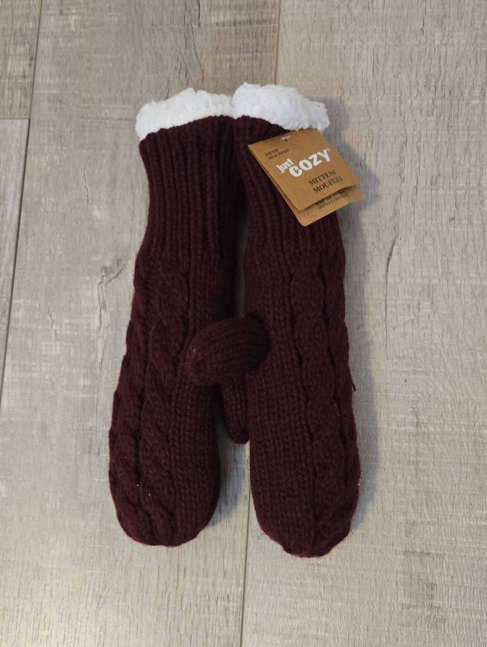 Just Cozy Mittens Women's Cable Knit Mittens with Sherpa Lining - Burgundy